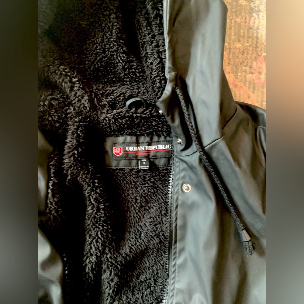 Urban Republic Black Faux Sherling Lined Hooded Jacket
